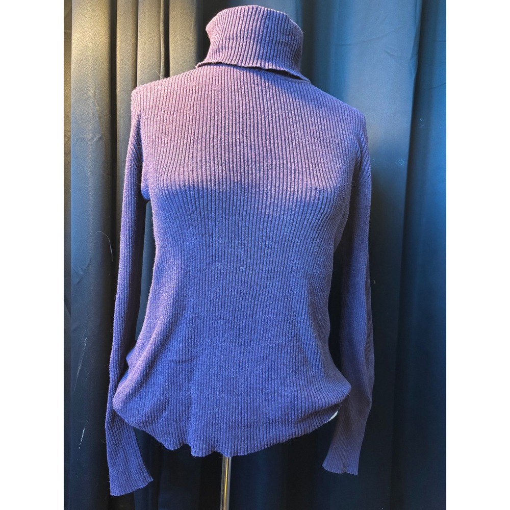 Purple Ribbed Knit Turtleneck Sweater Long Sleeve Form Fitting Pullover Top